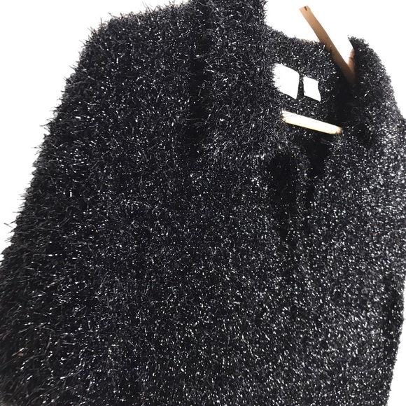 Neiman‎ Marcus Medium Black Allover Sparkle Tinsel Sparkle Collared Polo Top - Picture 3 of 7